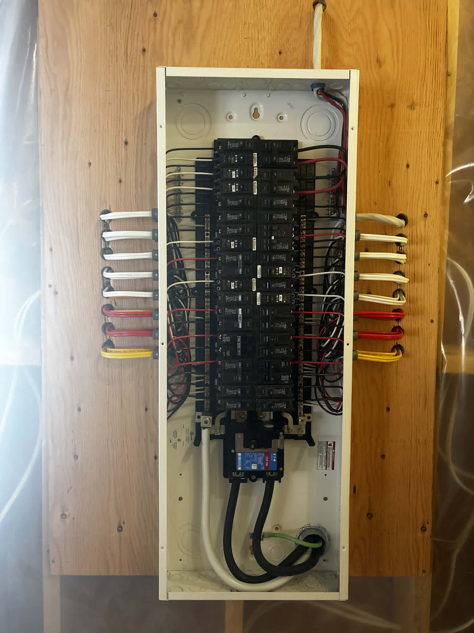 Open electrical panel during a service upgrade