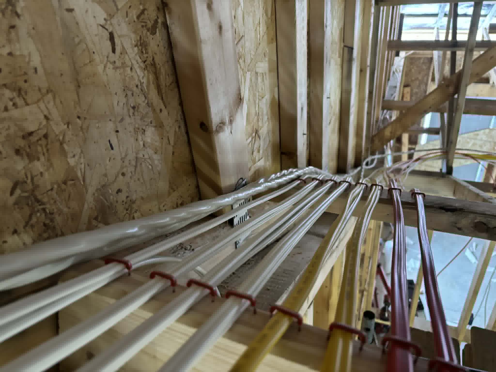Electrical wiring run through wall studs during installation